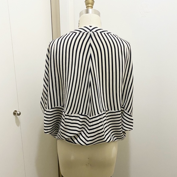 BCBG Maxazria Surplice High Low Origami Surplice Striped Blouse White Black XS - Picture 4 of 10